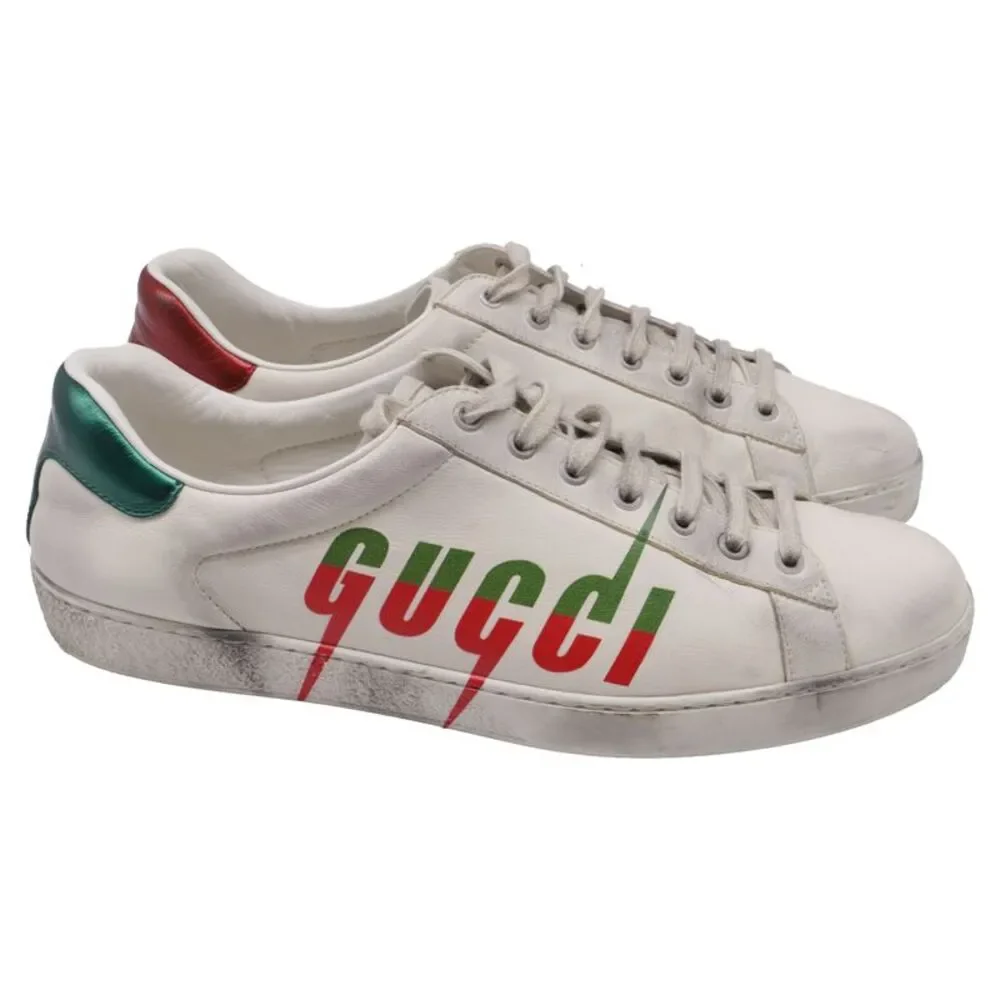 Gucci Ace Blade Distressed Sneakers in White Leather